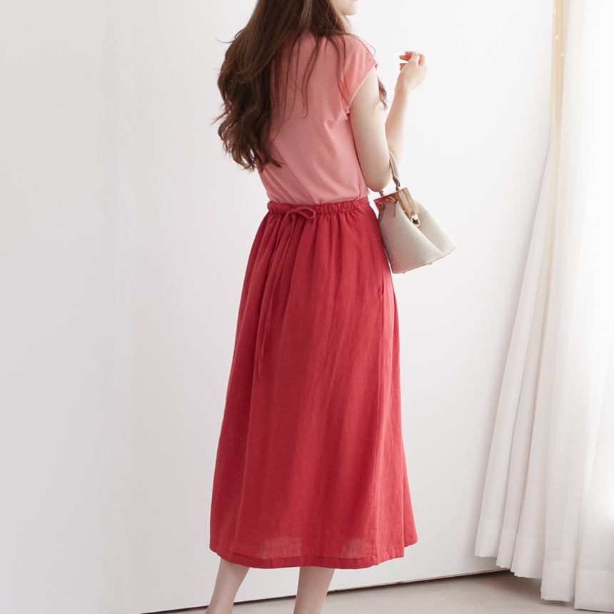Adjustable Elastic Waist Linen Skirt-Holiholic