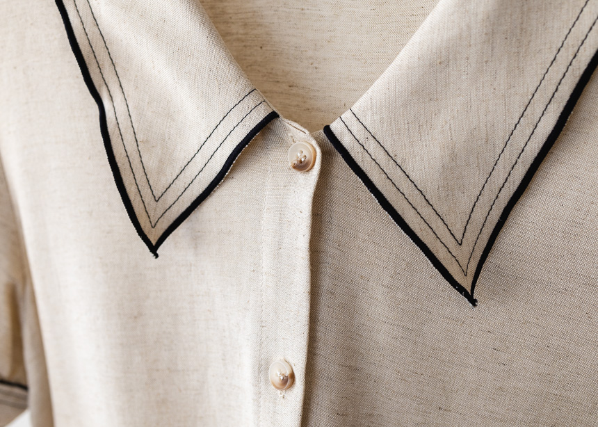 Collar Point Button Up Linen Dress-Holiholic