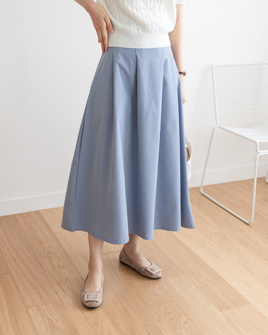 Stitch Detailed Flare Skirt with Elastic Waist-Holiholic