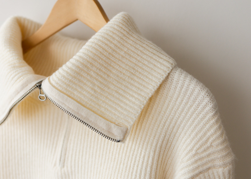 Zip Up Collar Ribbed Knit Sweater-Holiholic