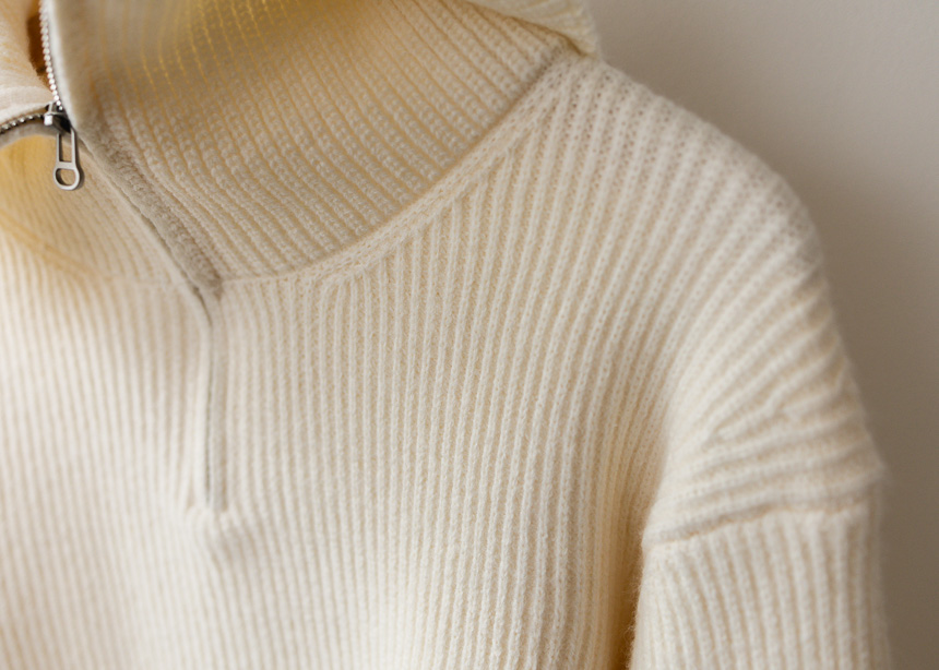 Zip Up Collar Ribbed Knit Sweater-Holiholic