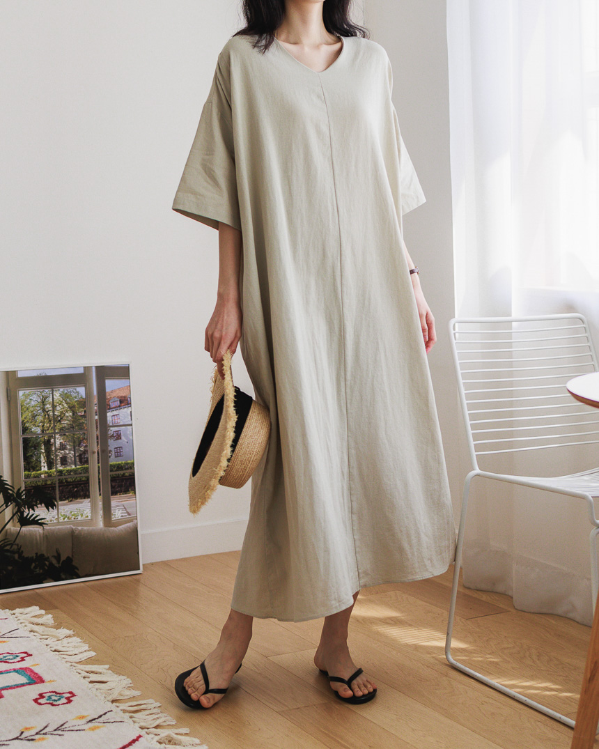 Over-fit Linen Maxi Dress-Holiholic