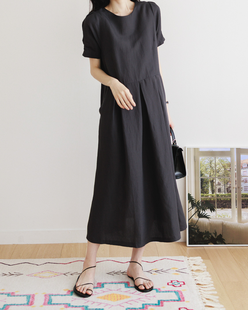 Flare Linen Dress with Pocket-Holiholic