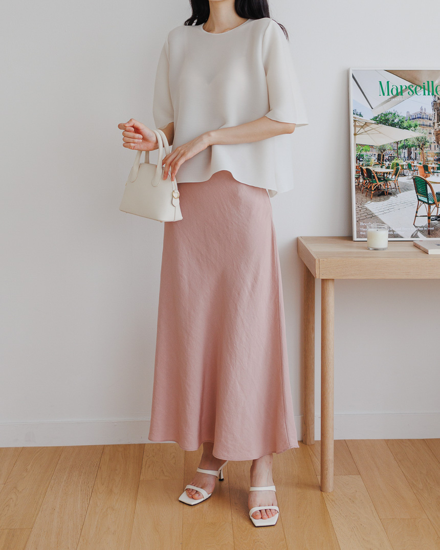 Elastic Waisted Linen Flare Skirt-Holiholic