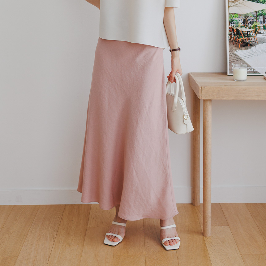 Elastic Waisted Linen Flare Skirt-Holiholic