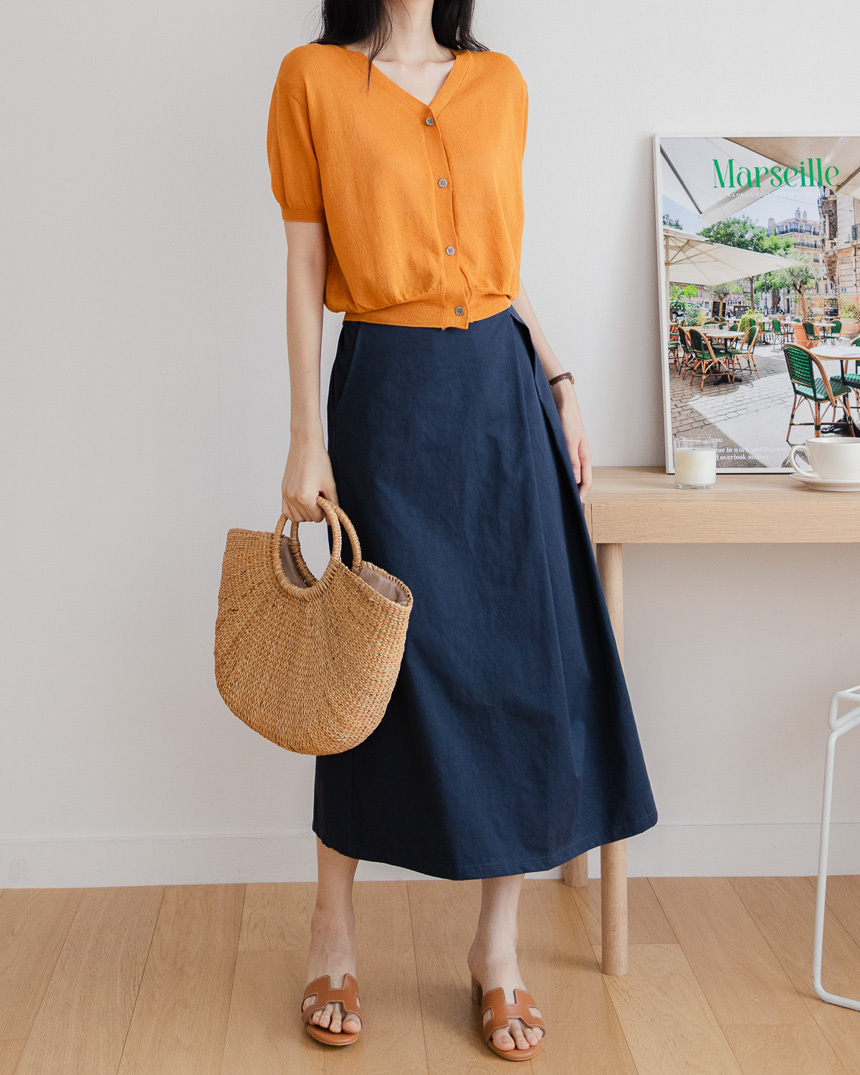 A Line Midi Skirt with Elastic Waist-Holiholic